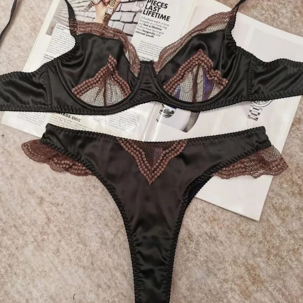Women Mesh Satin Lace Brassiere Ultra Thin Minimizer Anti Sag Soft Breathable Support Daily Lingerie 32‑38AB Bra Suit — image 6