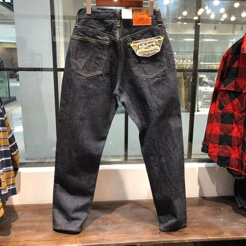14oz 100% Cotton Heavyweight Sakura Red Selvedge Washed Desized Denim Jeans Loose Straight American Retro Amekaji Workwear Pants — image 3