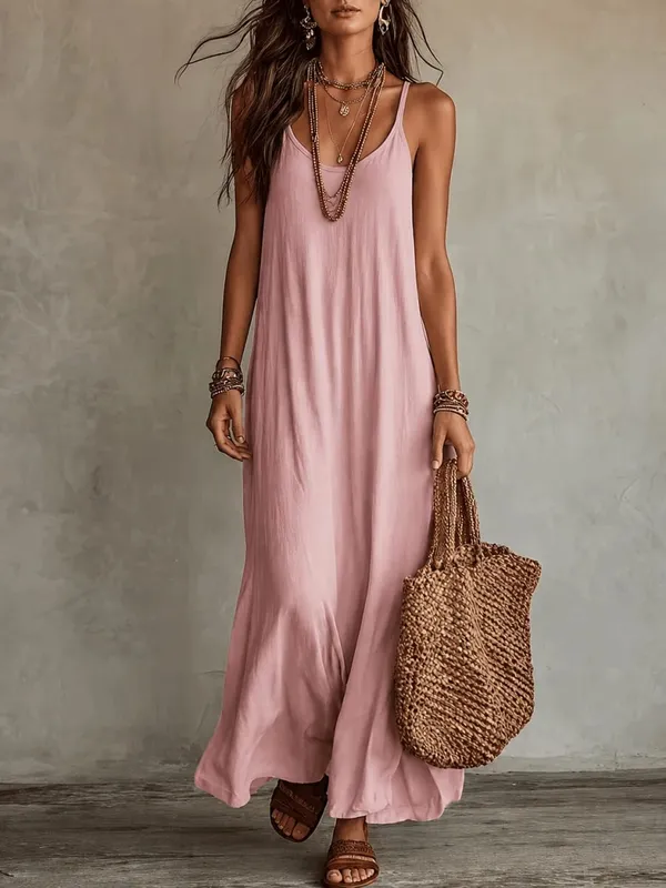 Women's Loose A-Line Long Dress with Thin Straps — image 3