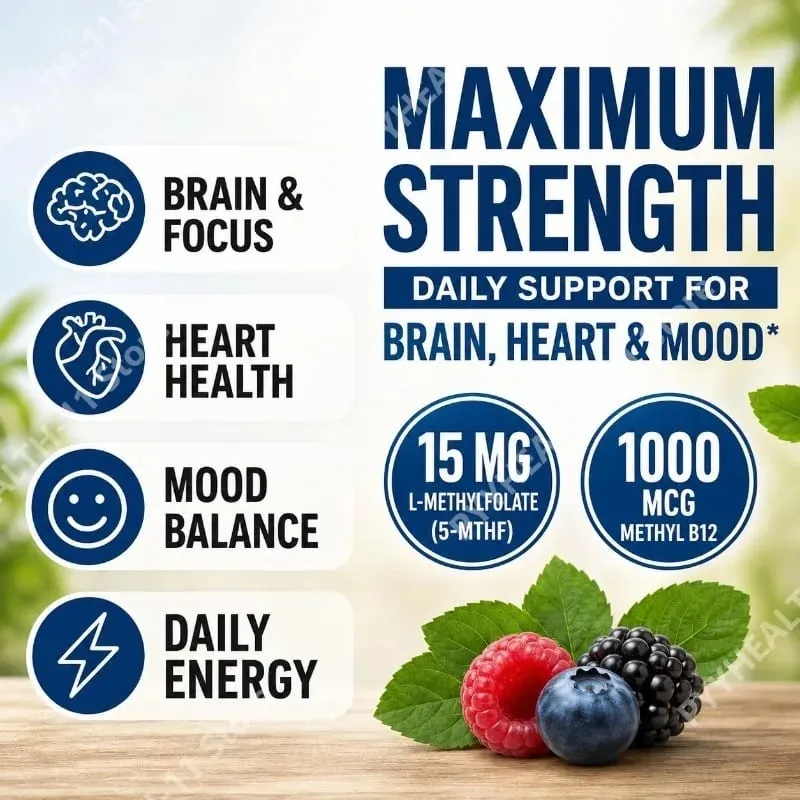 Googeer L-Methylfolate 5-MTHF Liquid Drops with Methyl B12 15mg 1000mcg Maximum Strength Heart Brain Mood Support 60ml