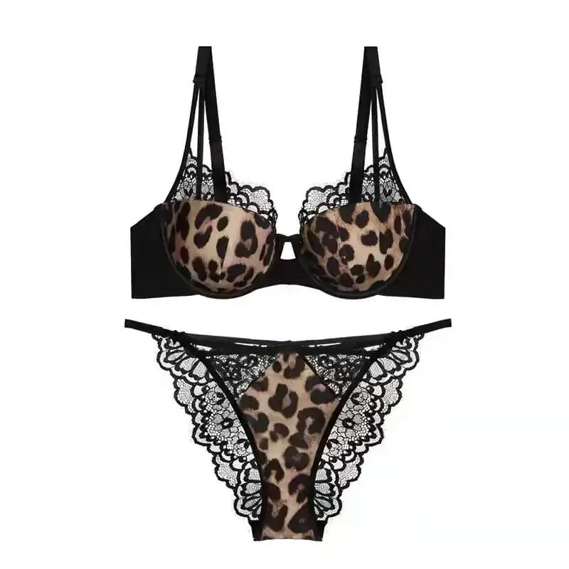 New Arrival Delicate Soft Underwire Leopard Print Thin Cup Underwear Set Push Up Anti Sagging Side Fat Control Comfort Bralette — image 2