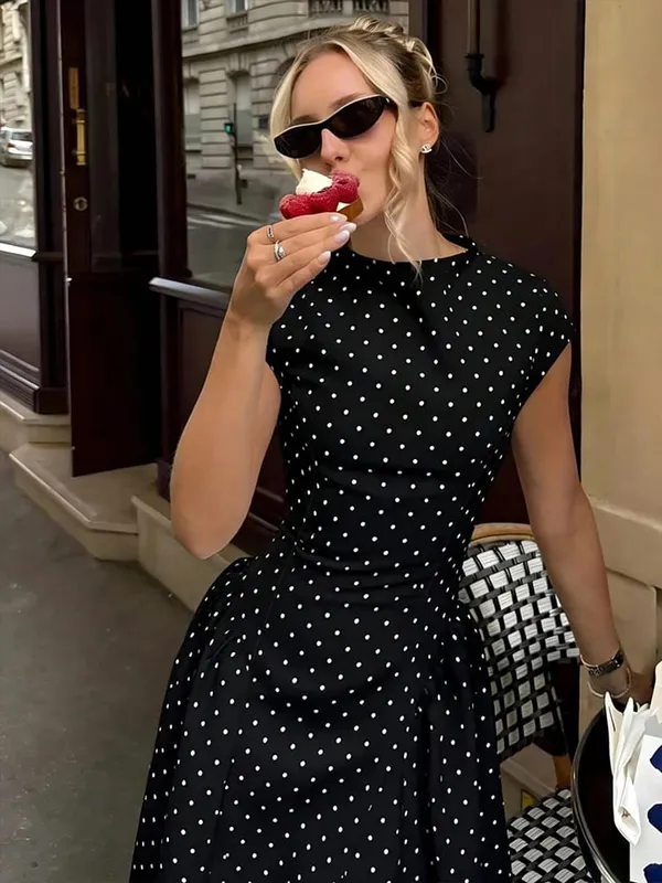 Women New Long Dresses Summer Elegant Upgraded Version Casual Polka Dots Party Dress Graceful Holiday Casual Slim Female Dresses — image 6