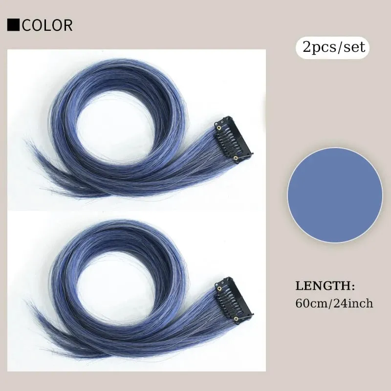 2PCS/SET Colored Party Highlights Clip in Hair Extensions 24inch Long Straight Hair Clips Hairpiece for Halloween Christmas Wear — image 8
