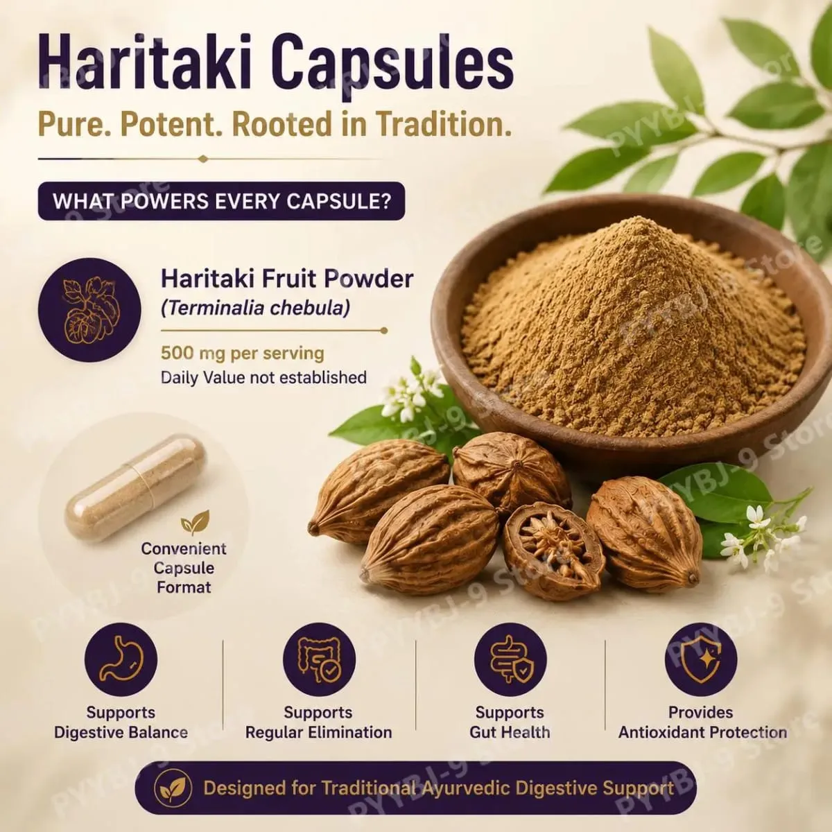 Haritaki Third Eye Capsules for Digestive Balance & Regular Gut Support with Antioxidant Protection 60 Organic Veggie Capsules — image 5