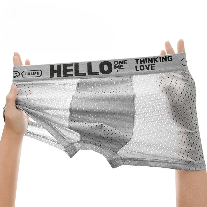 6 adet Mesh Buz Ipek Boks Şort erkek iç çamaşırı Nefes Alabilir Seksi Slim Fit ve Dikişsiz Düz Köşe Pantolon Büyük Boy — image 6