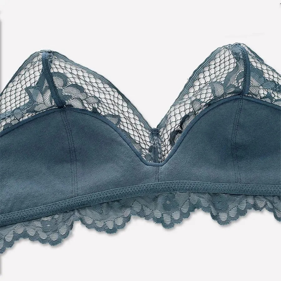 Summer Trendy French Lace Mesh Triangle Bra Set Wire-Free Transparent Breathable Lingerie 3D Draping for Perfect Shape & Comfort