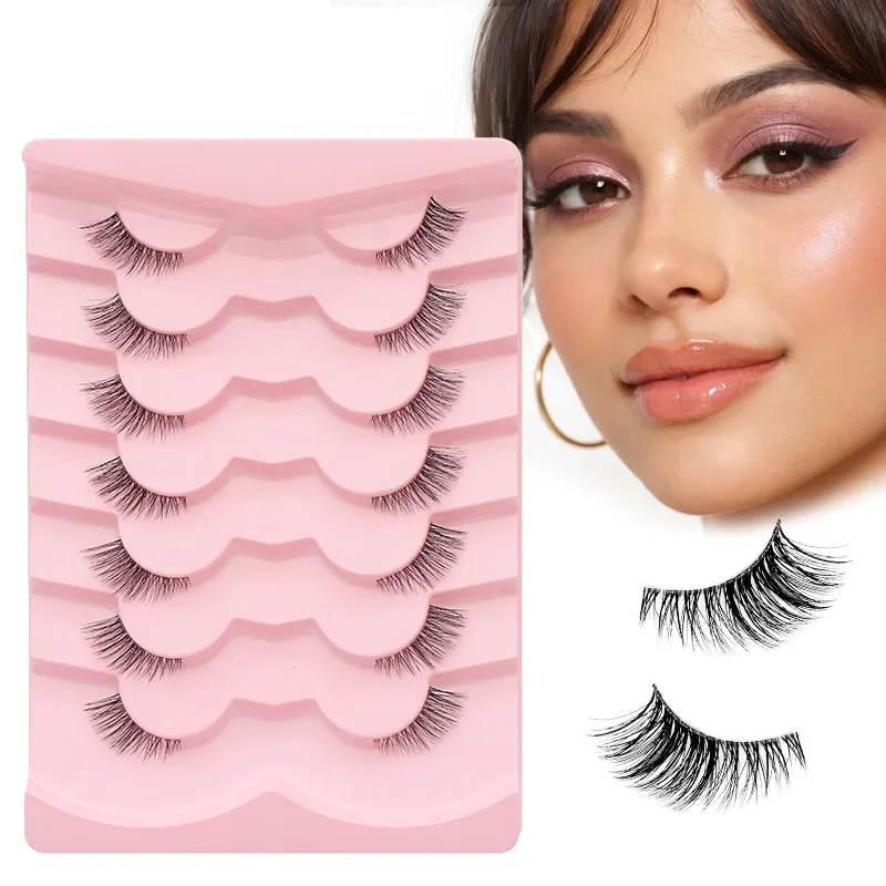 7 Pairs Natural Lashes Wispy Half Clear Band Strip Lashes False Eyelashes Soft Fluffy Lightweight Eye Lashes Makeup — image 5