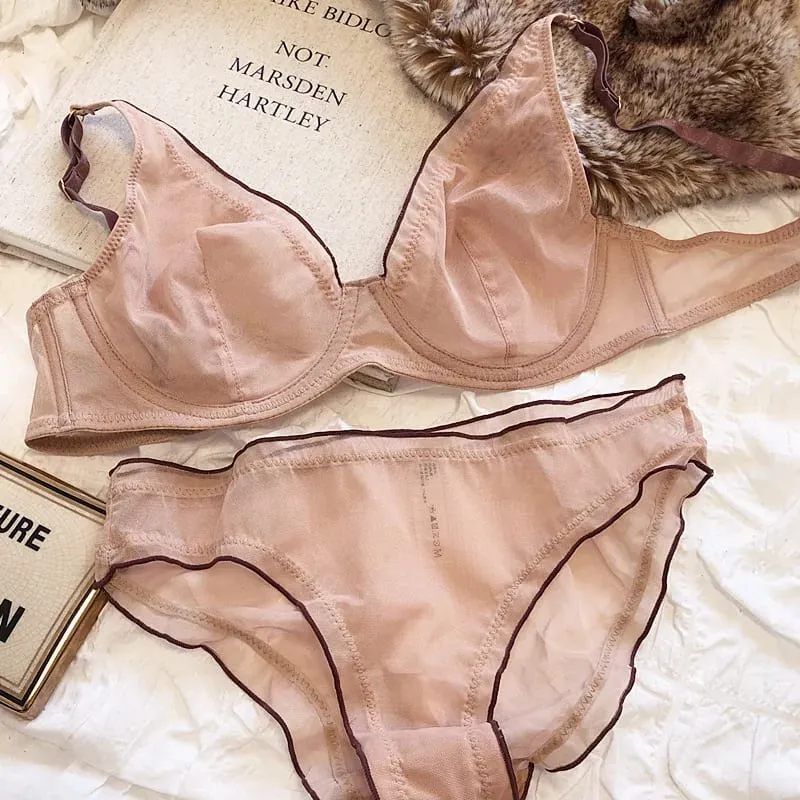 Sophisticated French Minimiser Bra Underwire Support Triangle Cups Non Padded Mesh Lingerie Set For Large Bust MOYISU Panty Set — image 10