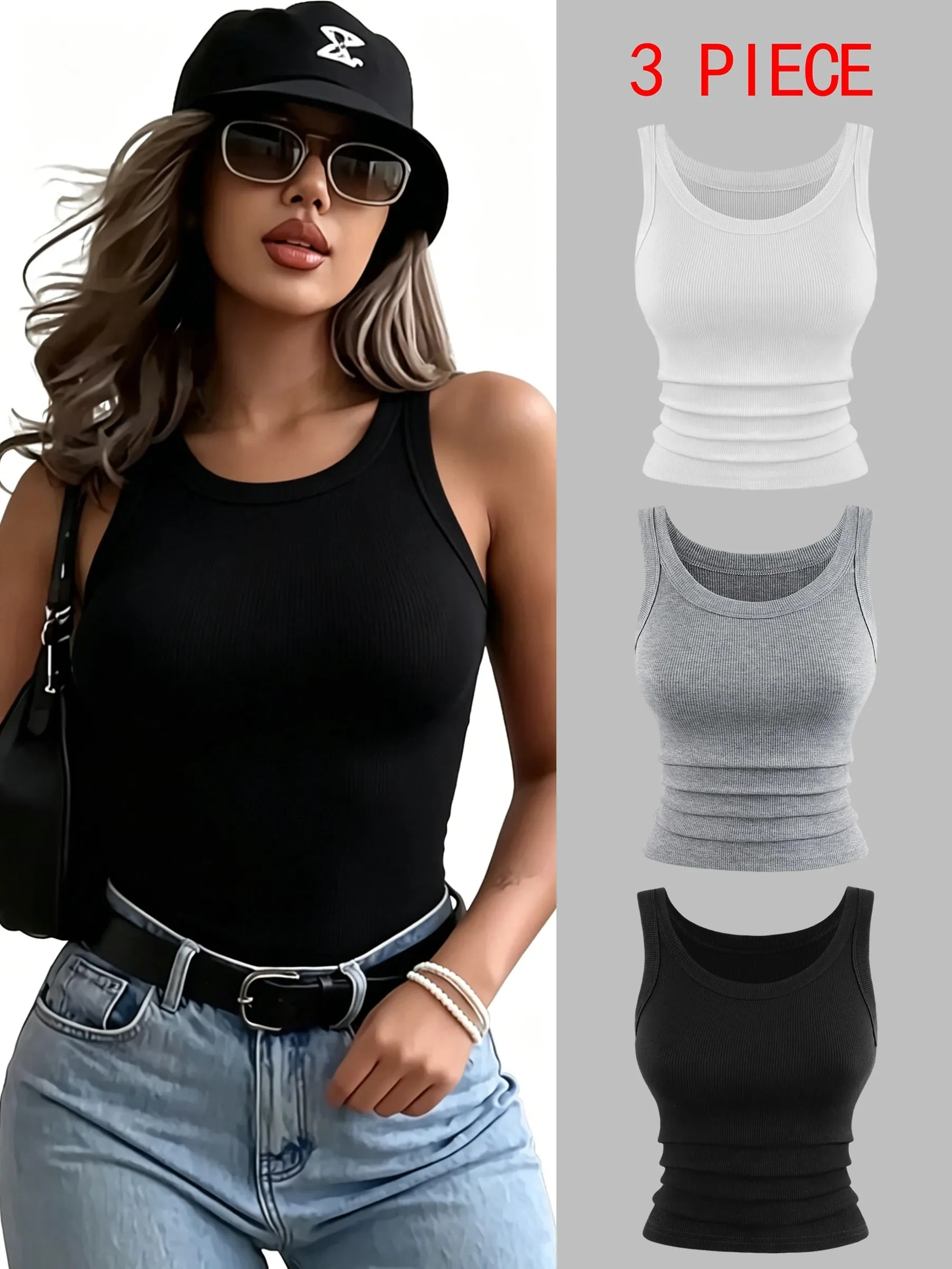 Y2K Ribbed Cotton Tank Tops Womens Summer Slim O-Neck Sleeveless Basic Soft Breathable Vest Sporty Jogging Wear Daily Undershirt — image 2