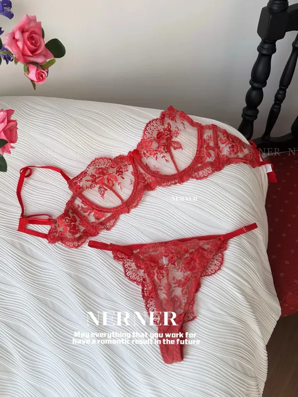 French Style Mesh Embroidery Lace Bra Set With Underwire Slightly Sheer Thin Lingerie Minimizer Bra For Big Bust S-XL — image 10
