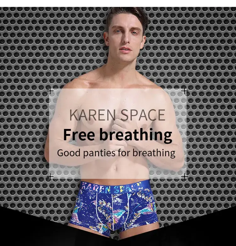 Men's Breathable Ice Silk Printed Boxer Briefs Underwear Fashionable Male Panties Comfortable Calzoncillo Hombre
