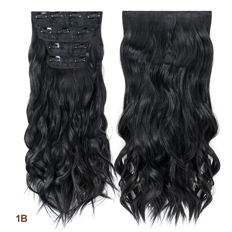 4 Pieces Set Clip In Hair Extensions Highlight Wavy Curly Long Synthetic Hairpieces For Women 22 Inch 180g Hair Clips Hair — image 8