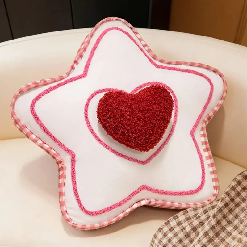 Red Grid Throw Pillow Star Moon Love Heart Triangular Ellipse Sofa Bed Lumbar Cushion For Home Decoration Ornaments — image 3