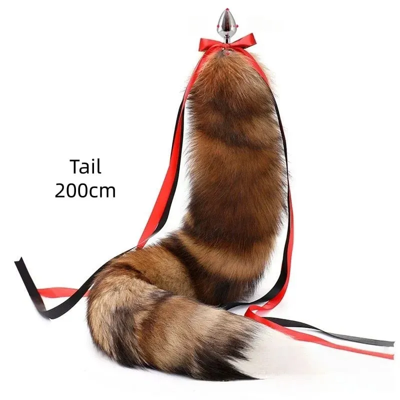 200cm Soft Real Fur Fox Tail Anal Plug with Split Design Metal Butt Plug for Women Cosplay Costume Flirt Sensory Sex Toys — image 19