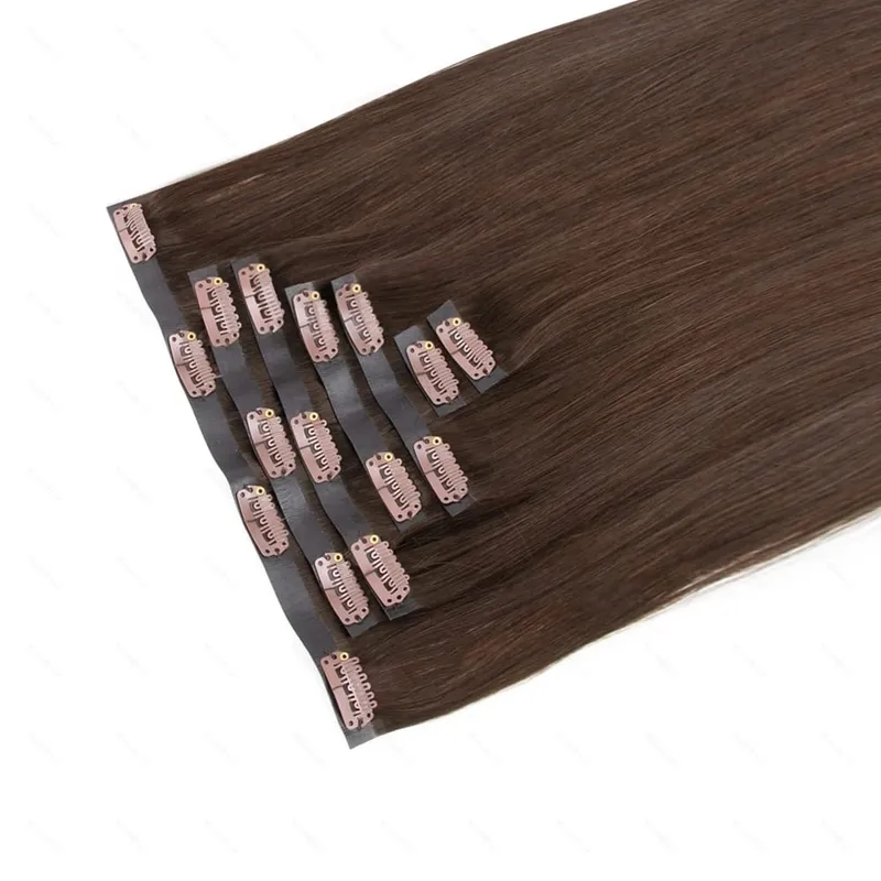 PU Clip Ins Human Hair Premium Remy Clip In Extensions On Tape Weft Silk Straight European Real Natural Hair 14-24inch 7pcs 110G