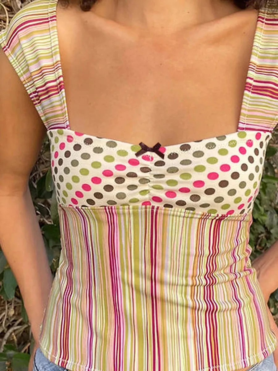 Summer Women Y2k Cottage Tank Top Vintage Plaid/Stripes Print Square Neck Cami Crop Top Party Club Vest 00s Retro Shirt — image 9