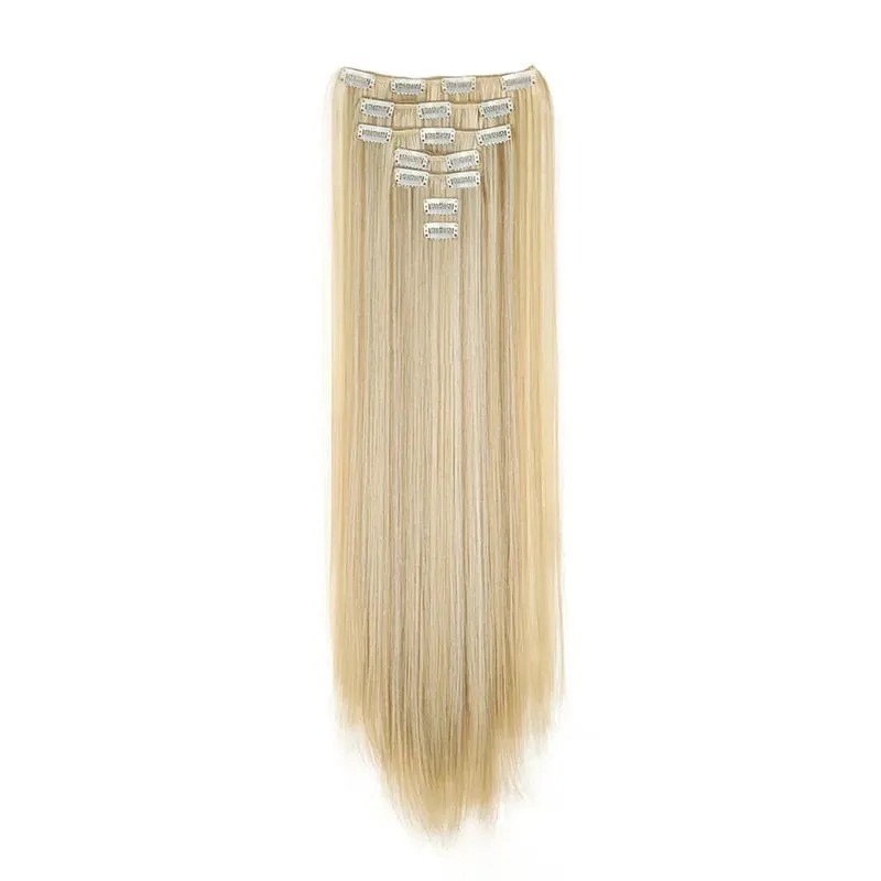 Long Straight Hairstyle 16 Clips 7 Pcs/Set Hair Extensions Natural Synthetic Blonde Black Hairpieces Heat Resistant For Women Kp — image 18