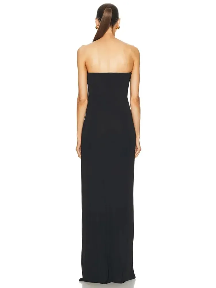 2025 Celebrity Women Sexy senza spalline Backless Nero Maxi lungo aderente vestito dalla fasciatura Elegante abito da sera per club — image 6