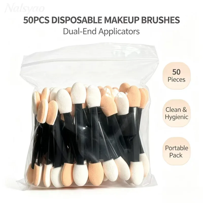 50/100/200PCS Dual-Sided Sponge Eyeshadow Applicators with Container – Long Handle Disposable Makeup Brushes Tool — image 8