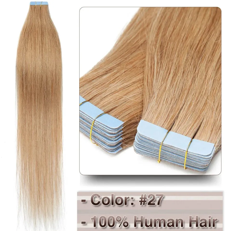 Double Stitched Tape in Human Hair Extensions Straight Invisible Seamless Skin Weft Tape In Hair Extensions For Women
