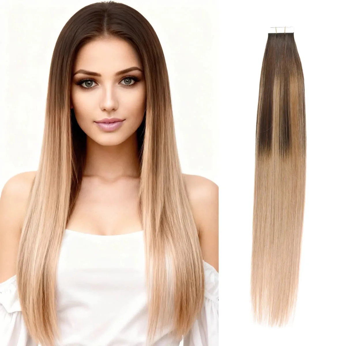 20 Pcs Real Human Hair Tape ins Extensions Straight Double Side Tape in Hair Extensions Highlight Tape in Remy Hair Extensions