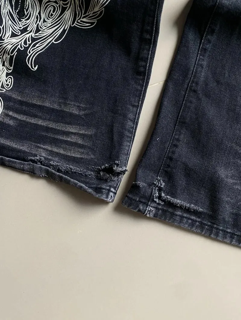 American Vintage New Pattern Printing Black Baggy Jeans Men Y2K Gothic Harajuku Hip Hop Popular Casual Joker Wide-leg Pants — image 7