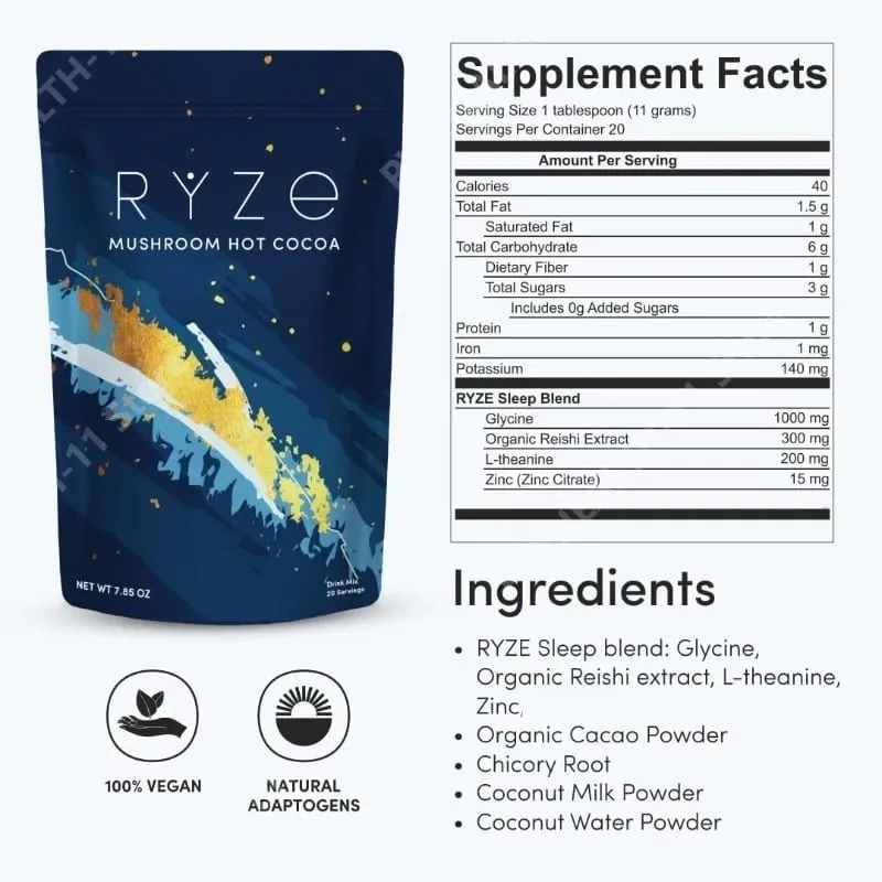 Mushroom Cocoa Powder Sleep Supplement with 6 Adaptogenic Mushroom Blend Reishi L-Theanine and Glycine To Help Fall Asleep — image 2