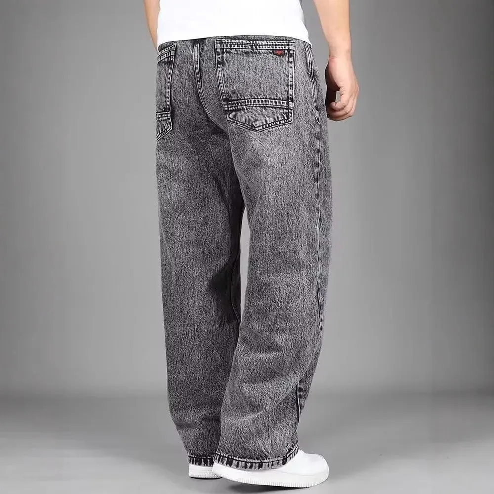 Men Vintage Acid Wash Wide Leg Jeans Loose Baggy Straight Denim Pants Retro Gray Washed Casual Streetwear Long Trousers — image 2