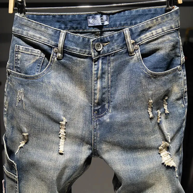 Spring and Autumn Elastic Nostalgic Large Size Ripped Jeans Men's Loose Fat Plus Trendy Brand Fat Guy Pants Washed Long Pants — image 2