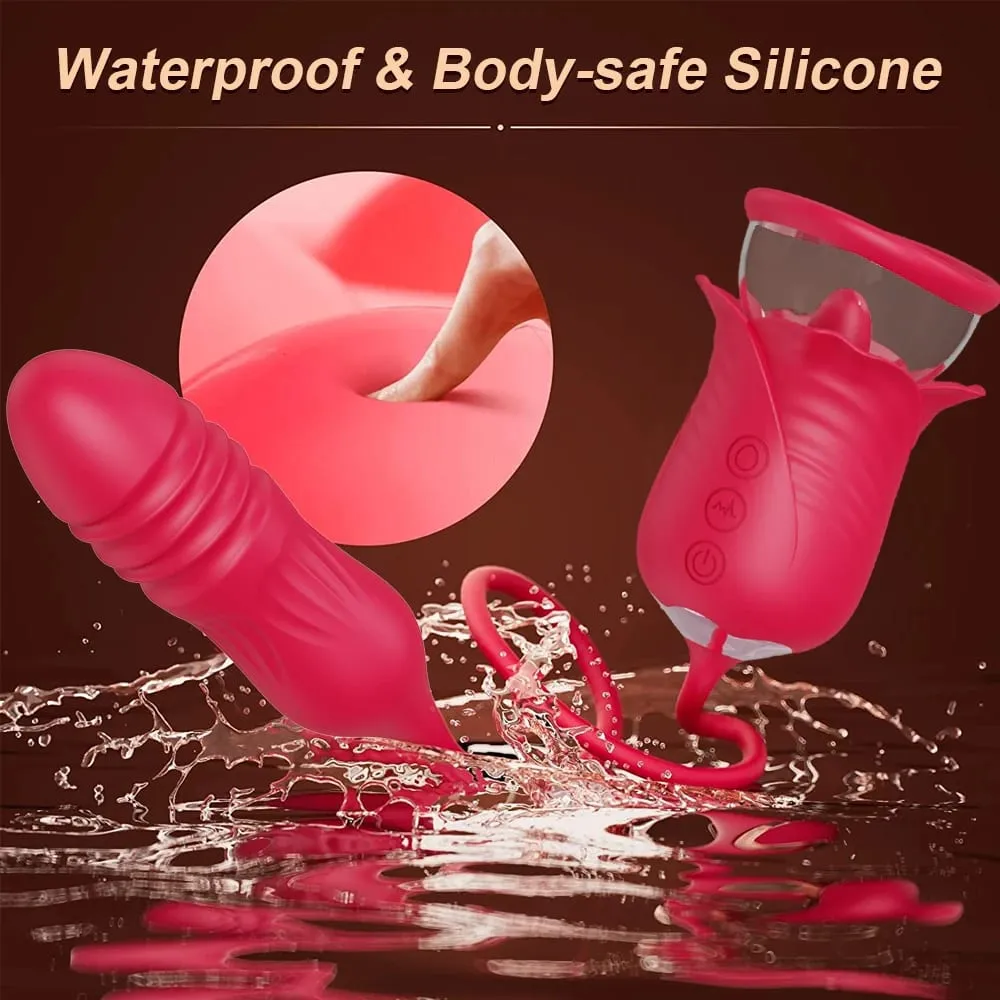 Rose 2 in 1 with Tongue Licking Thrusting Vibrator Sex Toys Dildo for Women Nipple Sucker Stimulator Vacuum Orgasm Female Adult — image 6