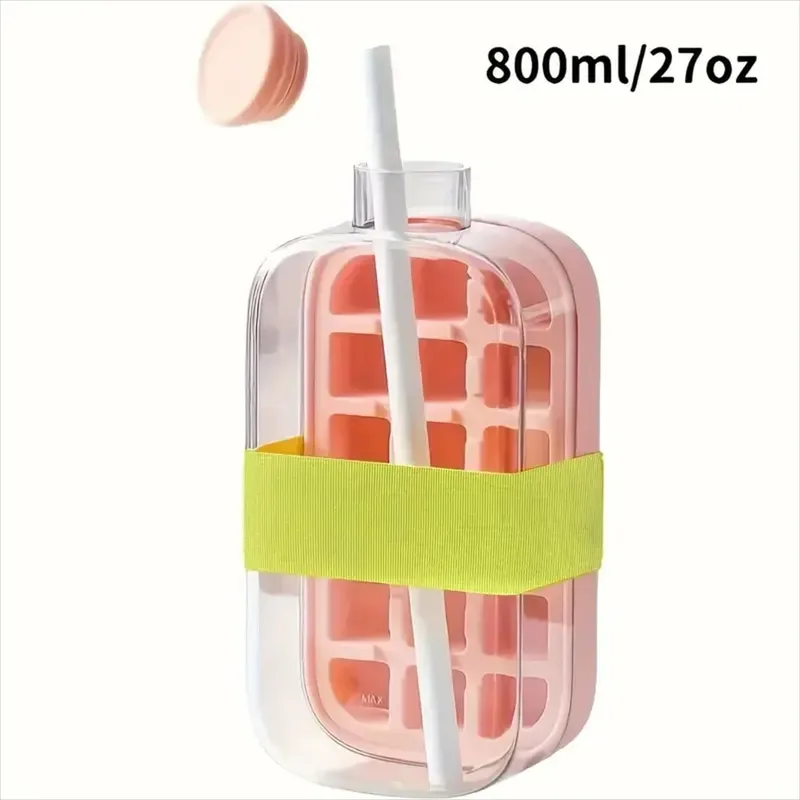 Ice Cube Bottle with Straw 2 In 1 Touch-Free Push-Type Ice Cube Making Bottle Easy Release Water Bottle Ice Mold — image 15