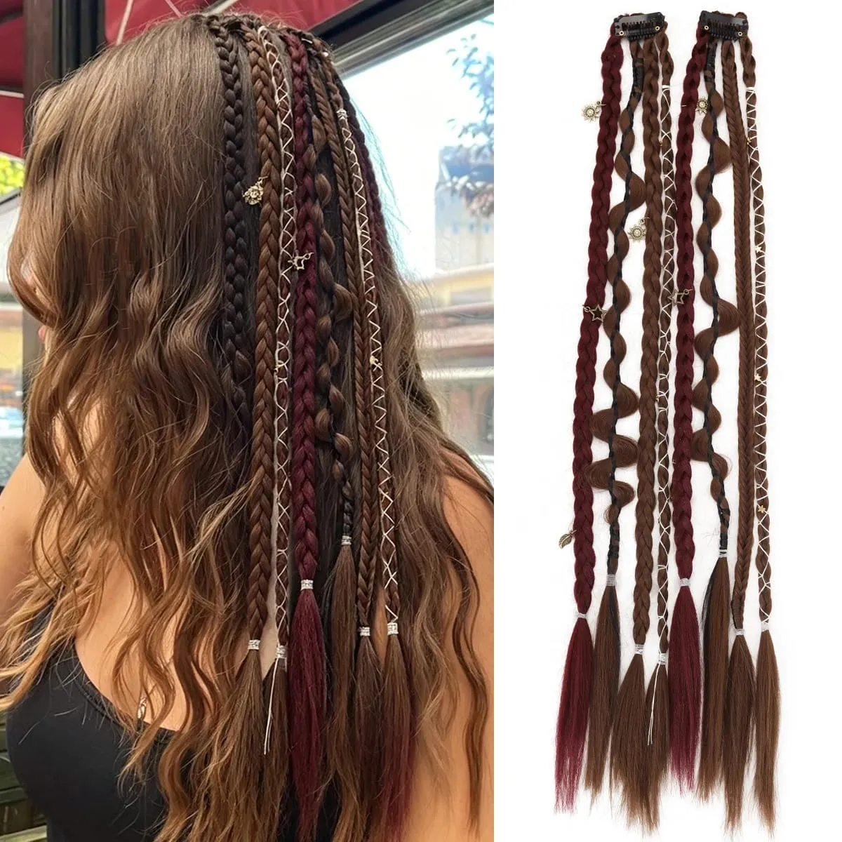 20 Inches Bohemia Clip in Hair Extensions Handmade Synthetic Weaving Clip-on Long Braid Fairy Hair Synthetic Hair Extensions — image 8