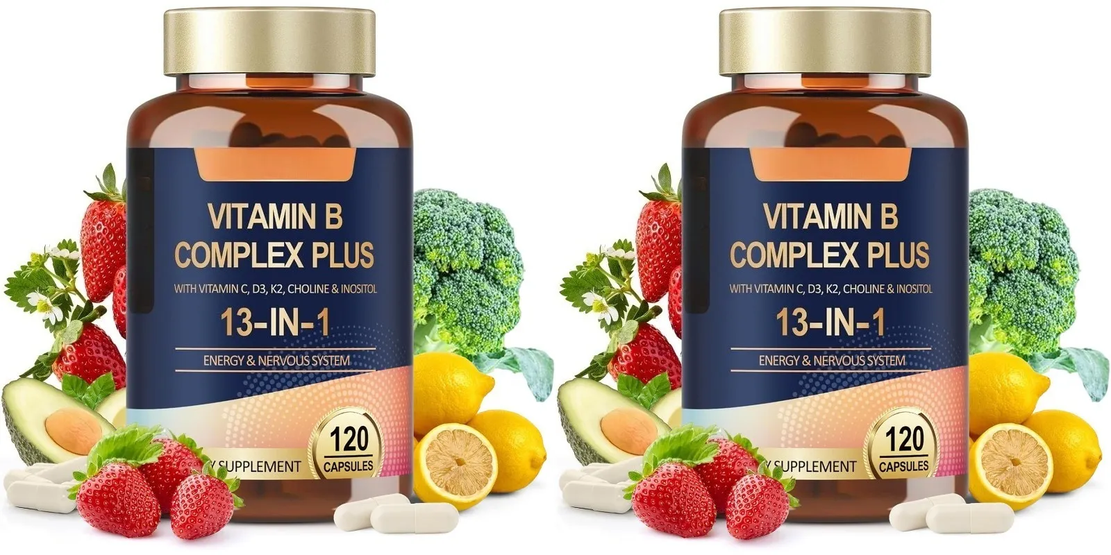Vitamin B Complex Plus13-in-1 120Vegan Capsules Energy Support Immune Health Nerve Function Skin Wellness Antioxidant Supplement