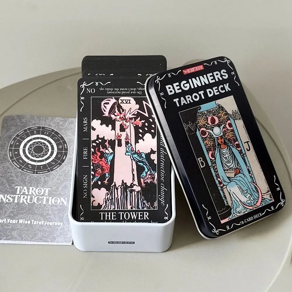 Beginners Tarot Deck in Tin Box with Guidebook 11*6.2cm 78 Tarot Cards with Astrology & Numerology Insights