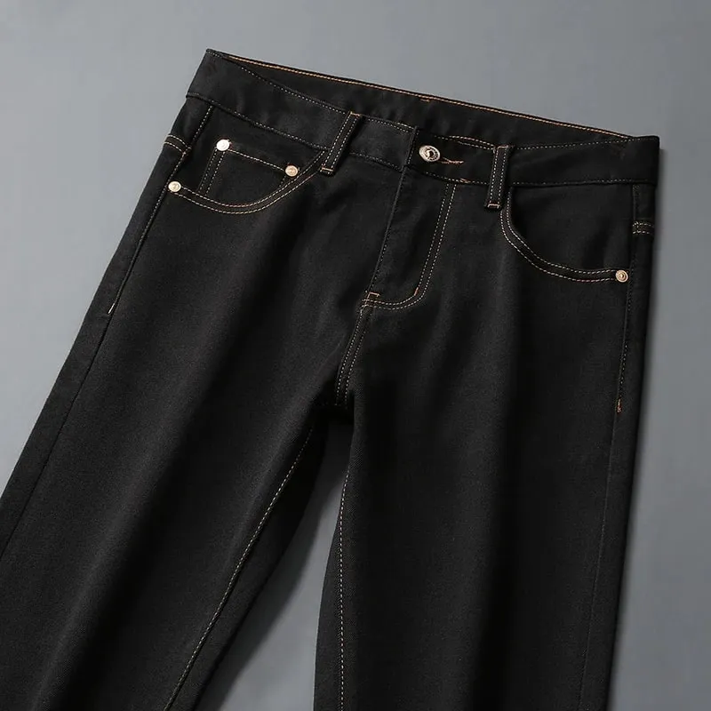 2026 Men's Black Jeans Autumn New Arrival Exquisite Embroidery Stretch Slim Fit Mid-Waist Versatile Casual Long Pants