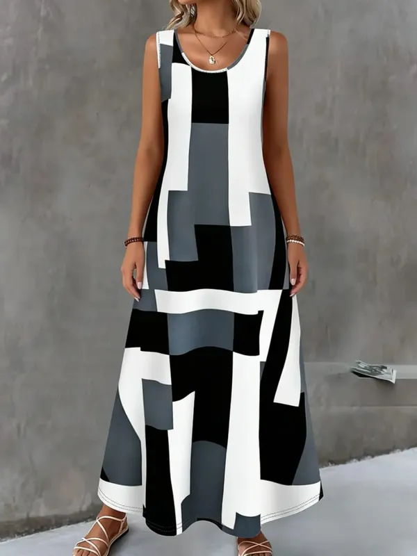 Women's Summer Dress Simple Grid Pattern Design Fashion Round Neck Woman Clothes Casual Cool Sexy Sleeveless Dresses for Woman — image 16
