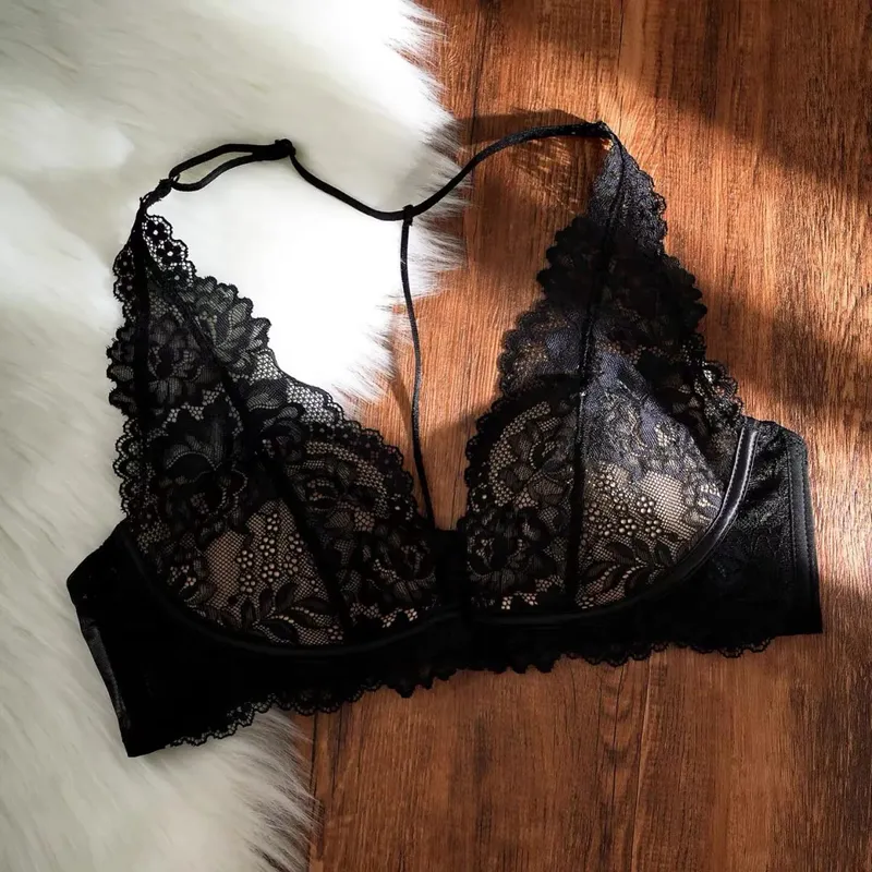 French Lace Halter Neck Bralette Women Wire Free Thin Cup Push Up Anti Sagging Small Bust Sexy Pure Desire Daily Lingerie 32-38 — image 9