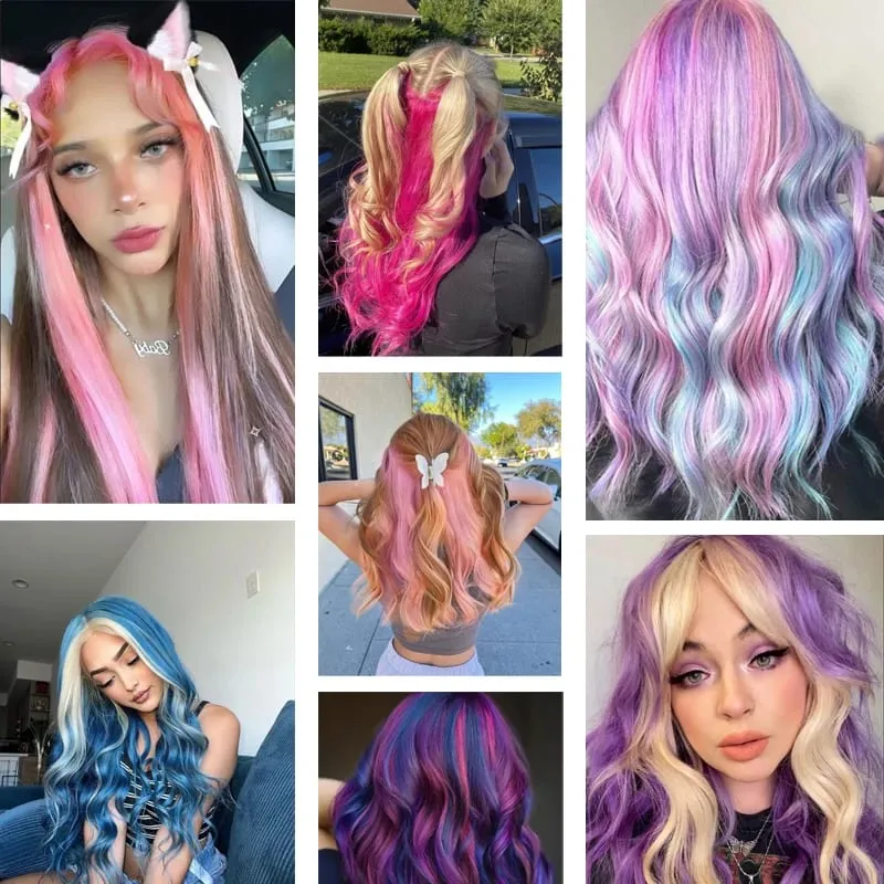 10Pcs Pink Clip in Hair Extensions Party Highlights Wig Synthetic Colored Straight Hairpiece for Girls Kids Christmas Party Use — image 7