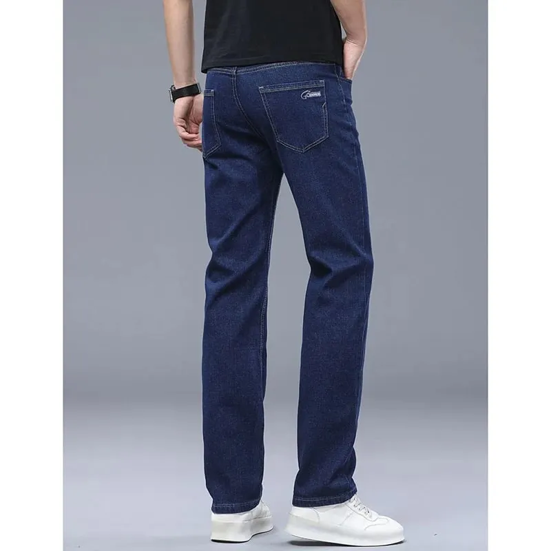 2026 New Comfortable Fabric Jeans Men Business Slim Fit Denim Pants Male Stylish Solid Color Straight Leg Casual Trousers — image 4