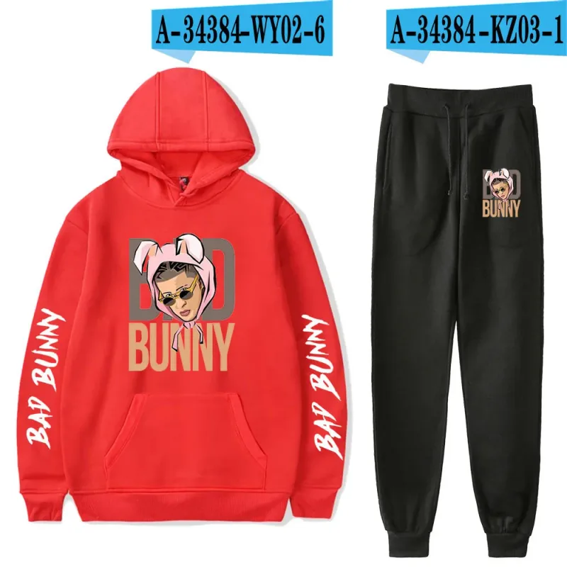 Harajuku Comfortable Funny bad bunny Print Sweatshirt Sweatpants Suit Men/Women Hoodies+ Trousers Suit Cute 2 Piece Set Clothes — image 51