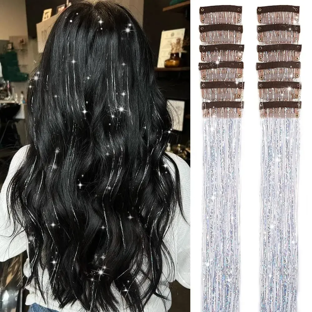 Synthetic Hair Clips in Glitter Tinsel Hair Extensions 20 Inch 6 PCS/Set Heat Resistant Sparkle Clip in Hair for Girls Women — image 7
