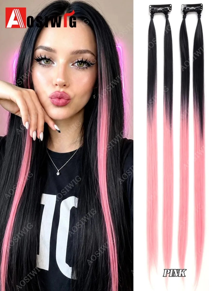 BB Clip Hair Extensions Colorful Highlight Strands Clip In Synthetic Straight Hairpieces for Women Party Festival Daily Hair Sty — image 10