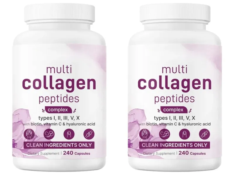 Multi Collagen Peptides Kapslar med Biotin Vitamin C och Hyaluronsyra Innehåller ägg och fisk 240 kapslar