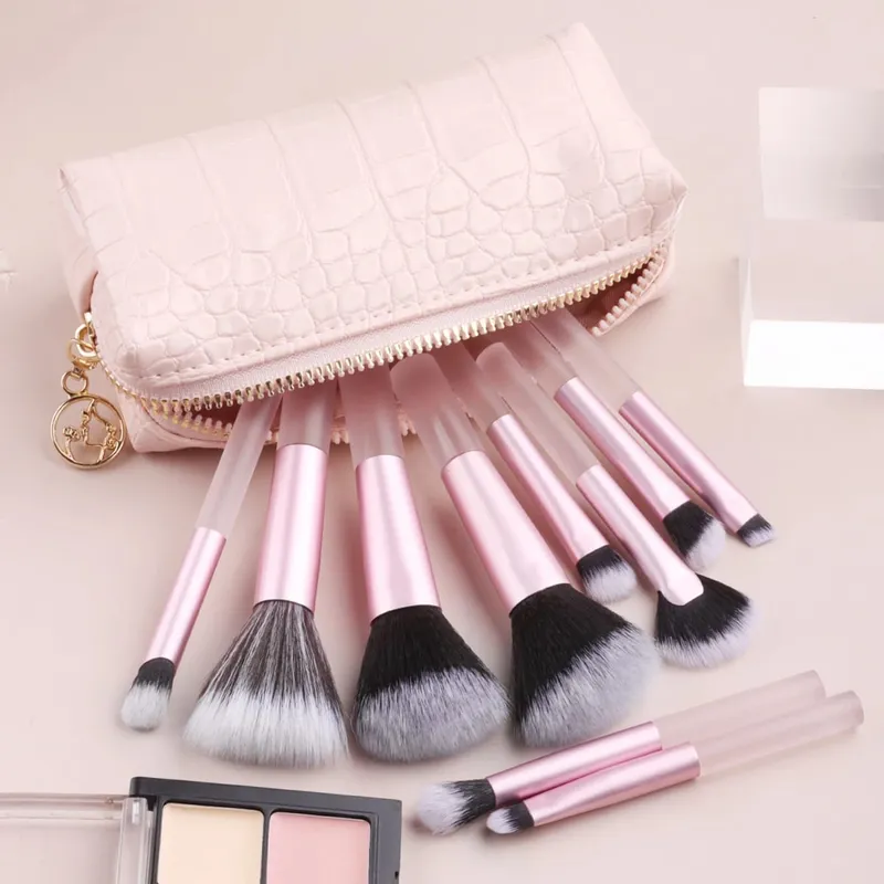 10Pcs Full Face Makeup Brush Kit Crocodile Grain Zipper Bag Powder Contour Shadow Brow Eyelash Cosmetic Brushes — image 1