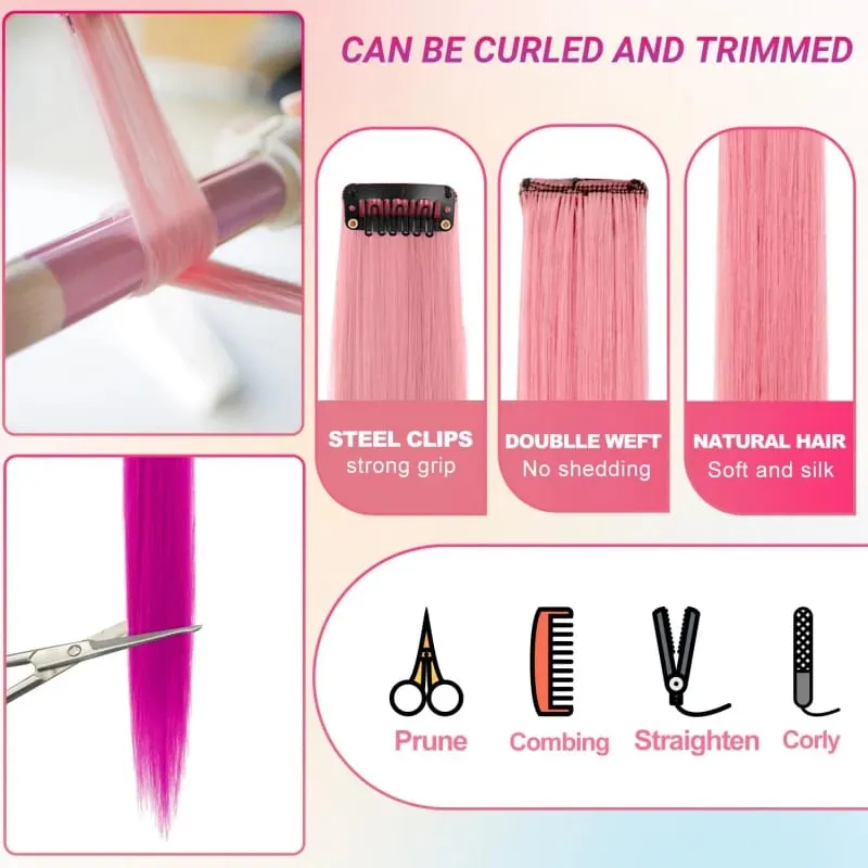 1 5 11 Pcs/lot Clip in Hair Extensions Multi-Colors Highlights Synthetic Hair 22 inch Rainbow Hairpieces for Girls Women 2030 — image 4