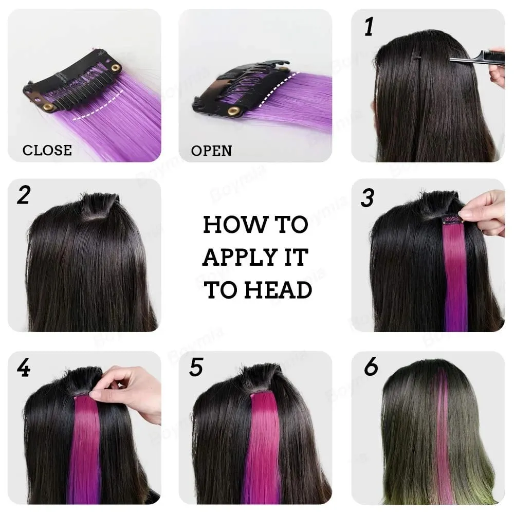 6PCS Colored Purple Hair Extensions Clip in Hair Extensions Straight Human Hairpiece for Halloween Christmas Cosplay 16Inches — image 6