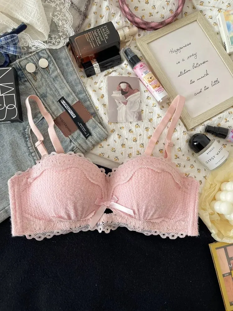 New Lace Lingerie Set Non Wired Padded Bra Half Cup Small Bust Boost Sexy Anti-Sag Underwear Women All Season S-XLAB Cup — image 4
