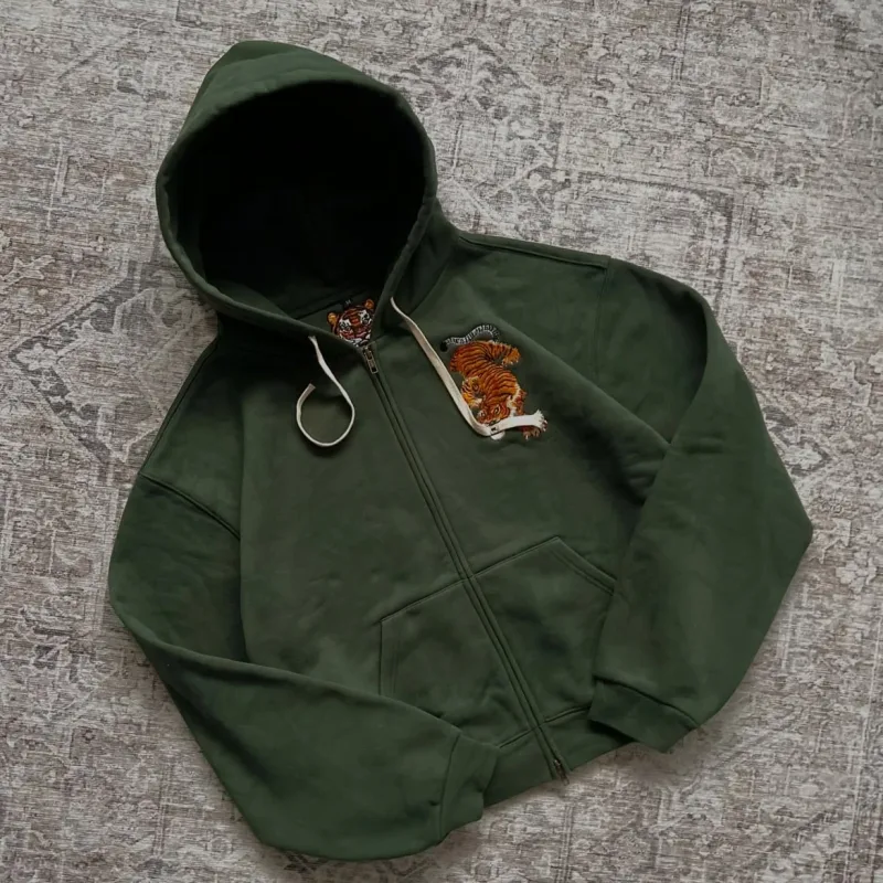 Y2K Grey Wolf Embroidered Hoodie Fashion Hip Hop Unisex Double Zipper Sweatshirts Oversized Vintage Harajuku Dark Street Jacket — image 5