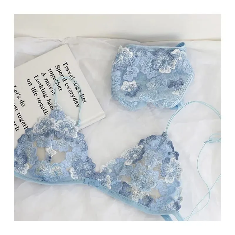 French Lace Bralette Small Bust Women Wireless Ultra Thin Sexy Embroidery Mesh No Underwire Push Up Comfort Bra Set BANERDANNI — image 6