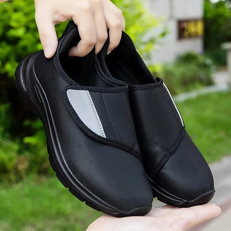 Men's Orthopedic Diabetic Leather Sneakers Adjustable Hook & Loop Wide Fit Open Shoes for Swollen Feet Comfortable Walking Shoes — image 7